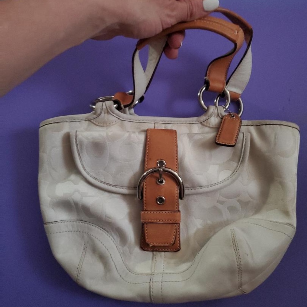 authentic coach white and tan hobo satchel handbag
